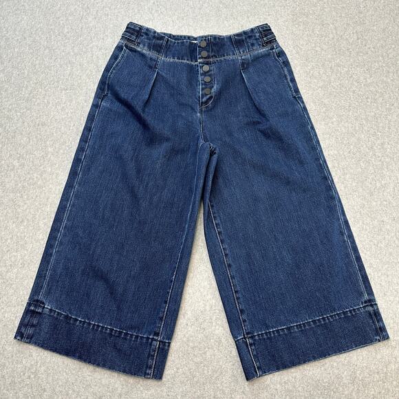 Habitual Jeans WMNS 27 Cypress Wide Leg Denim Capris Blue Snap Button Pleated - Picture 1 of 11